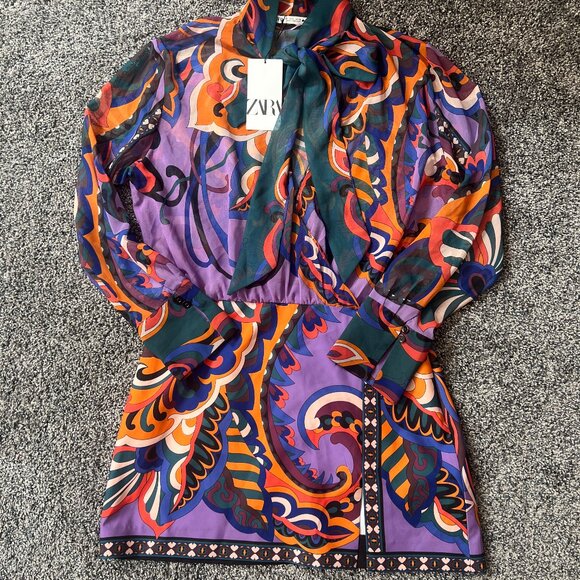 ZARA WOMEN PURPLE MULTI PUCCI PRINTED MINI DRESS NEW - Picture 2 of 11
